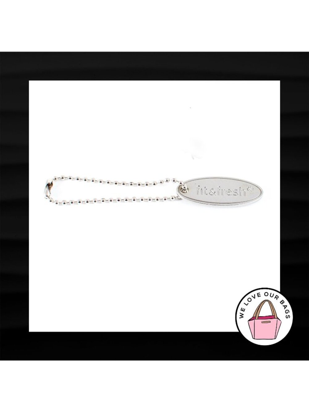 FIT & FRESH OVAL SILVER METAL KEY FOB BAG CHARM KEYCHAIN HANG TAG